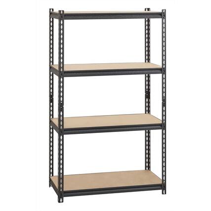 Front. Lorell - Lorell Iron Horse 2300 lb Capacity Riveted Shelving 4 Shelf 60" H x 36" W x 18" D Black Steel Particleboard - Black.
