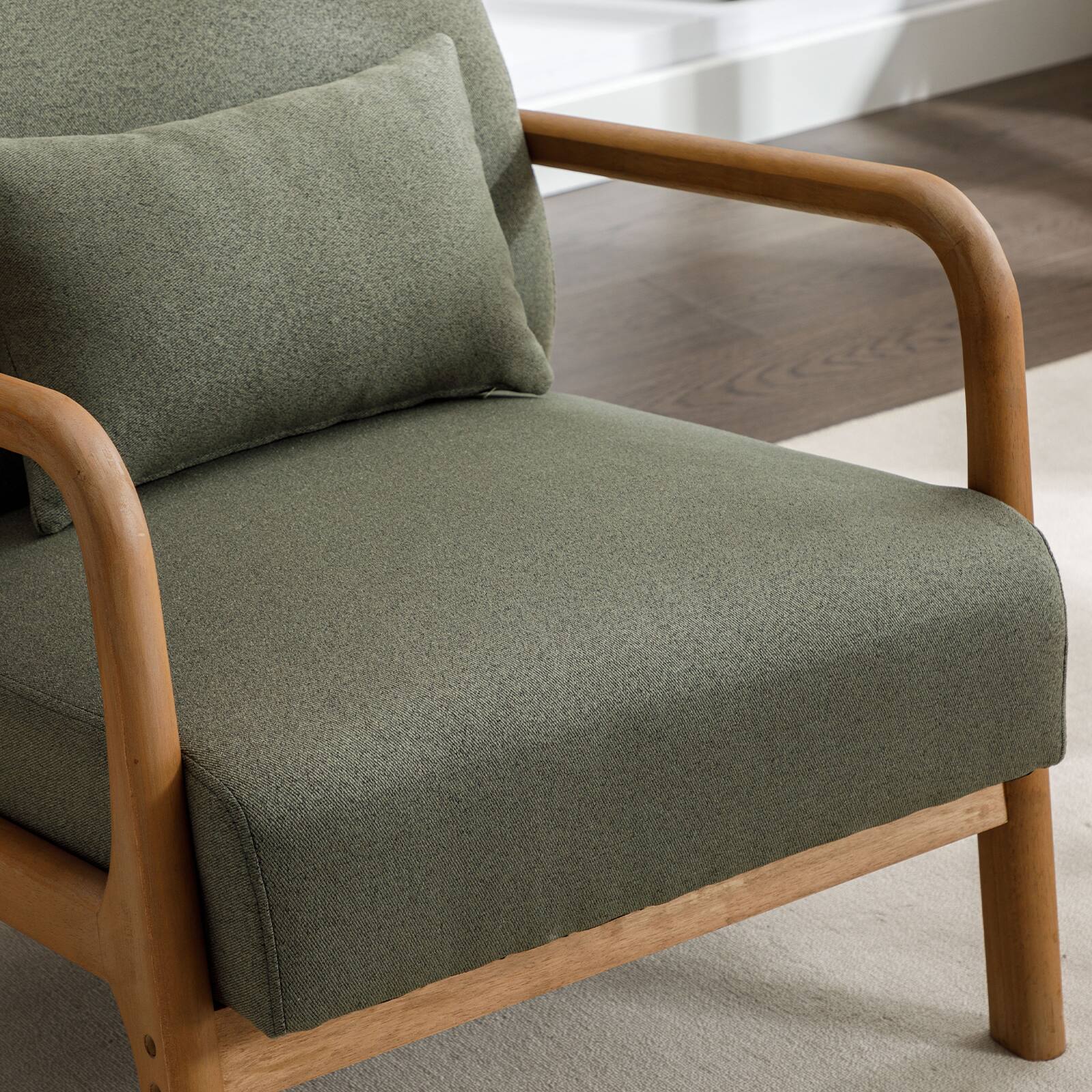 Alt View 12. Bestier - Mid-Century Upholstered Accent Chair with Wooden Frame and High Back, Pillow, and Waist Cushion - Green.
