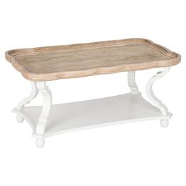 COZAYH - Rustic Farmhouse Coffee Table w/ Tray Top & Storage Shelf, Natural/ - White