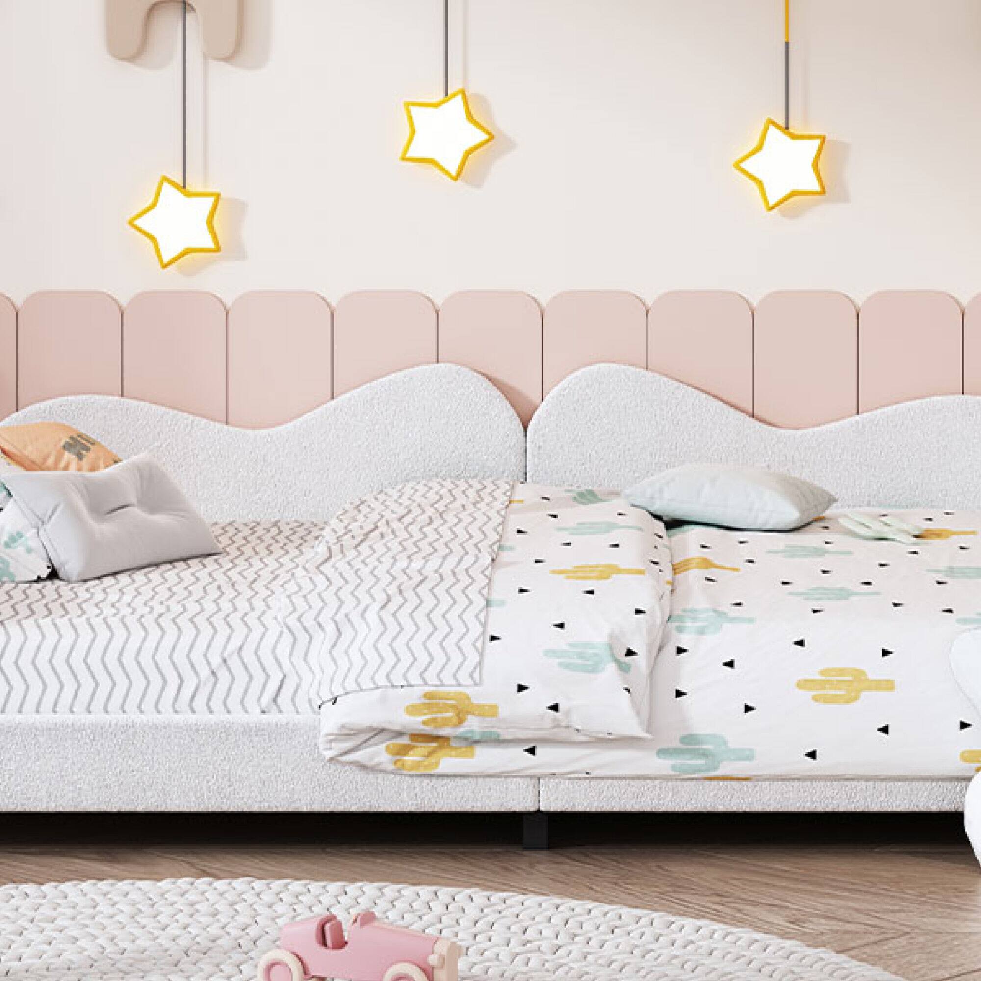 Alt View 6. GOODSILO - Full Size Upholstered Sherpa Fabric Sofabed with Cloud-Shaped Backrest Daybed No Box Spring Needed - White.