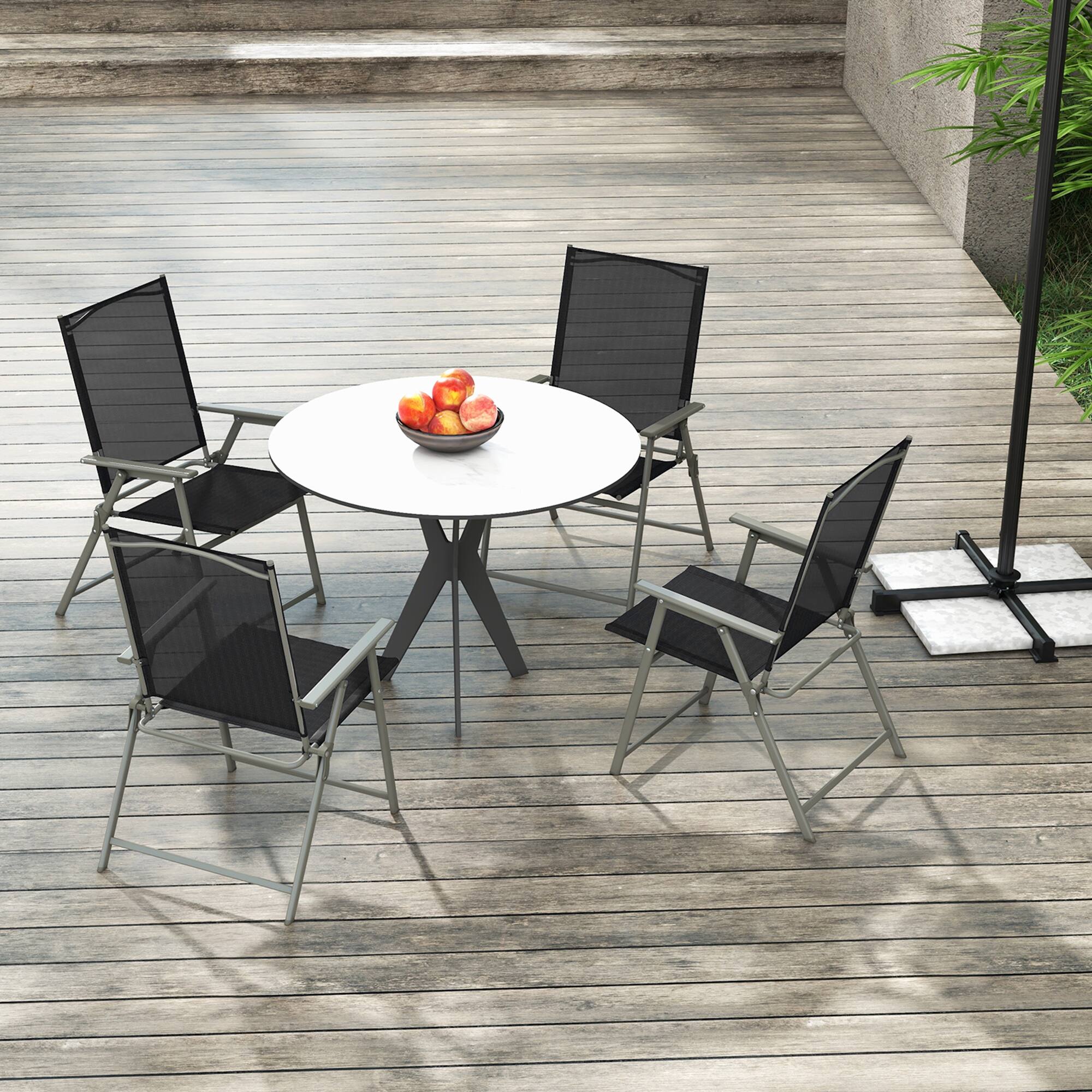 Alt View 2. Gymax - Gymax 4PCS Patio Portable Metal Folding Chairs Dining Chair Set Poolside Garden - Black and Grey.