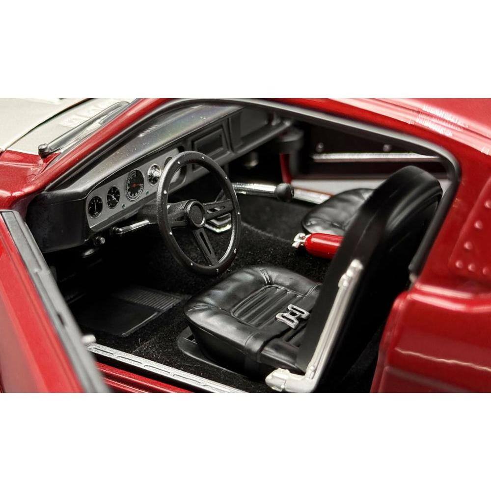 Angle. ACME - 1965 Shelby GT350R Pro Touring Red Metallic with Silver Hood and Trunk Limited Edition to 350 pieces Worldwide 1/18 - Red Metallic.