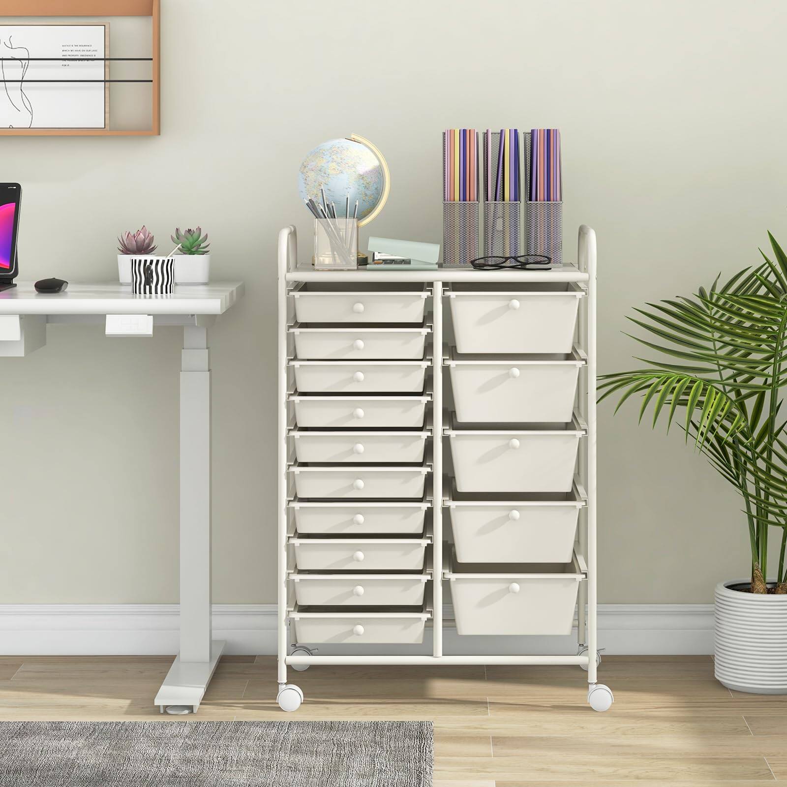 Alt View 1. Ecooso - 12-Drawer Rolling Utility Storage Cart with Drawers, Multi-Use Organizer with Wheels - White.