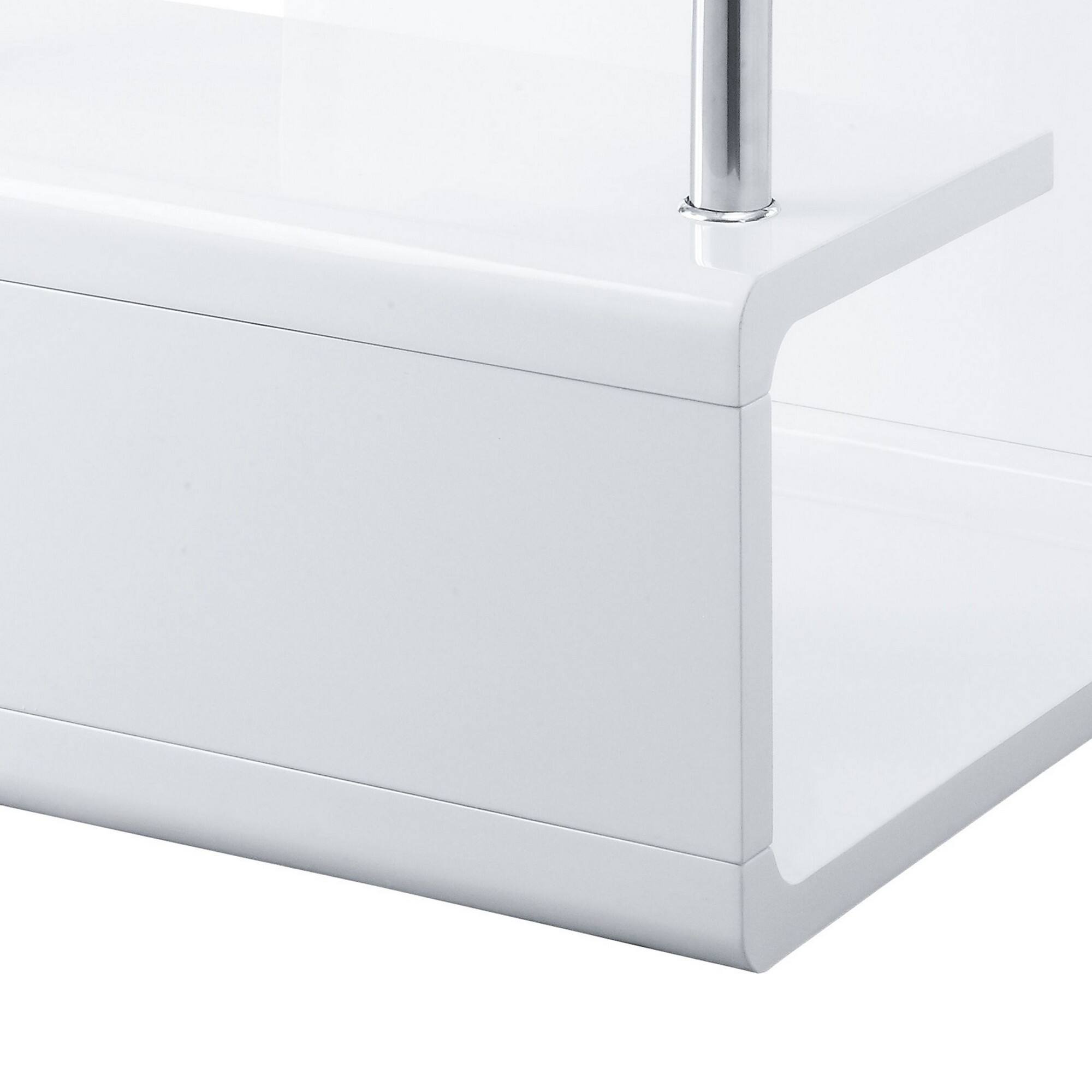 Alt View 3. Manhattan Lane - 24 Inch Square Accent End Table, Glass Top, Open Shelf - White, Chrome.