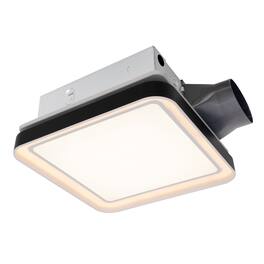 Akicon - DC Bathroom Exhaust Fan Light, 50 80 100 CFM, 15 Watt Dimmable 3CCT LED Light with 2 Color Night Light, Square - Black