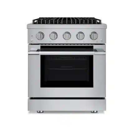 Front. Hauslane - 30" Stainless Steel Gas Range 4 Burners (20,000 BTU) 4.2 cu.ft Convection Oven 5 Racks Convertible NG/LP - Stainless Steel.
