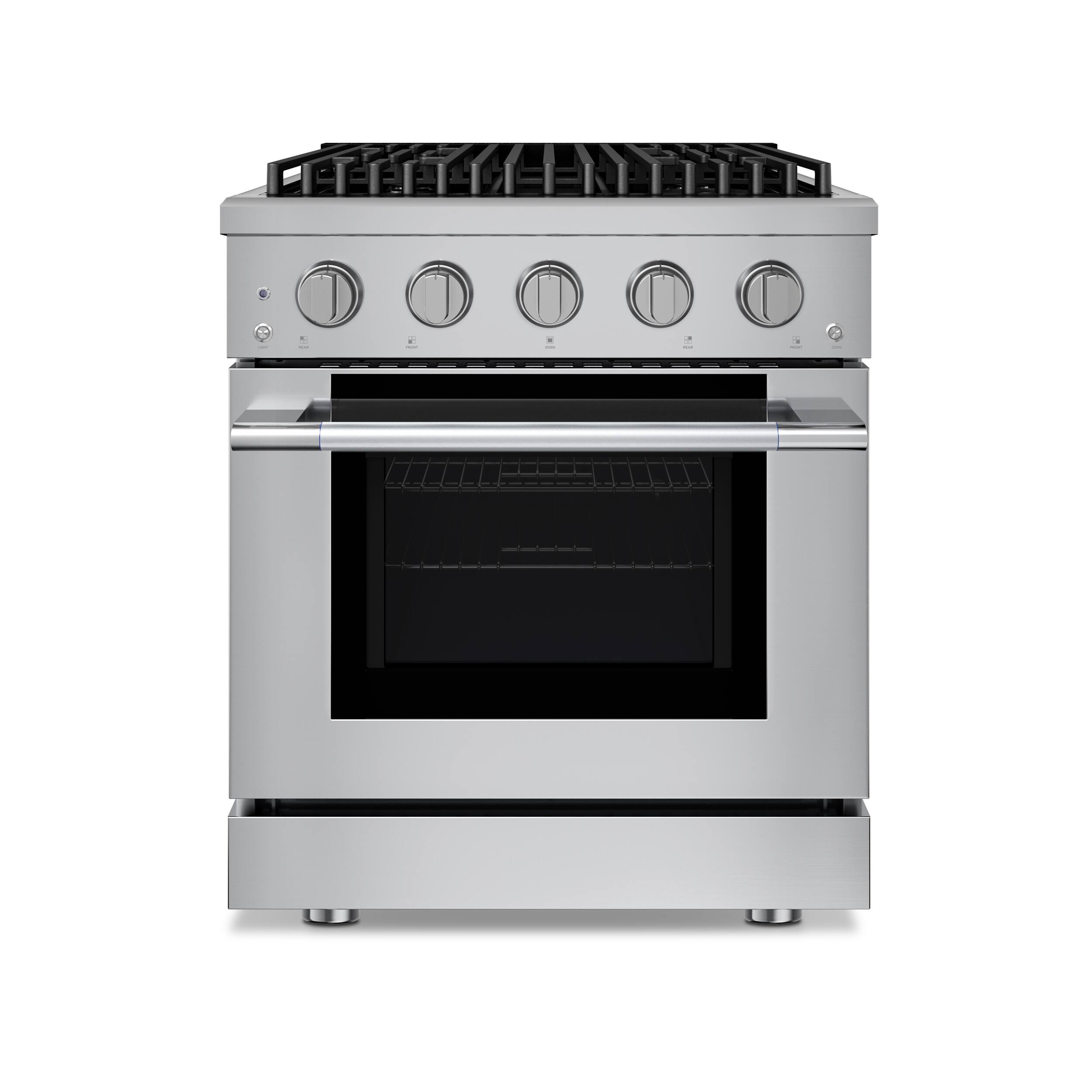 Front. Hauslane - 30" Stainless Steel Gas Range 4 Burners (20,000 BTU) 4.2 cu.ft Convection Oven 5 Racks Convertible NG/LP - Stainless Steel.