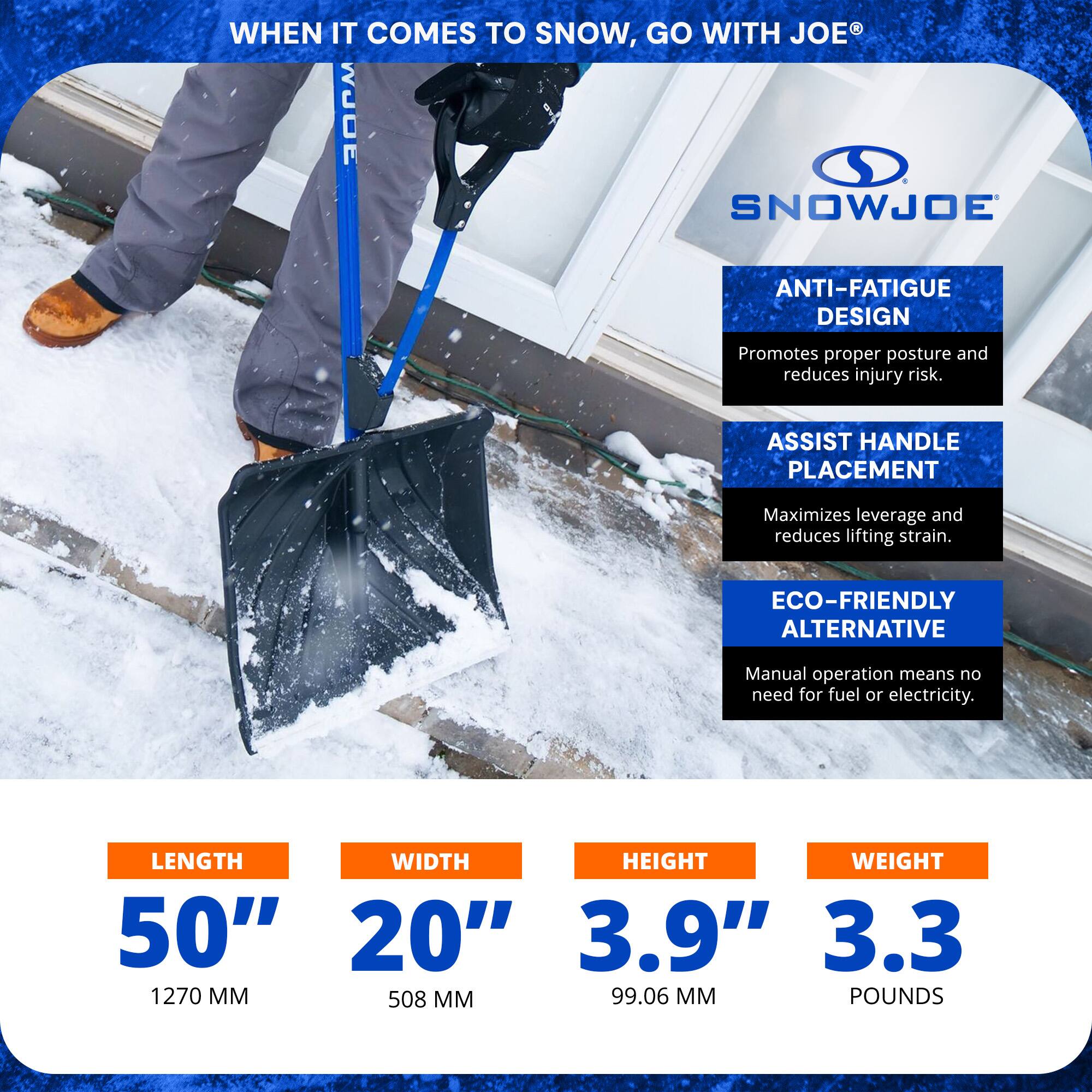 Snow Joe - 4 Pack Shovelution Snow Shovel with 20" Shovel Blade & Assist Handle - Blue - Thumbnail 5