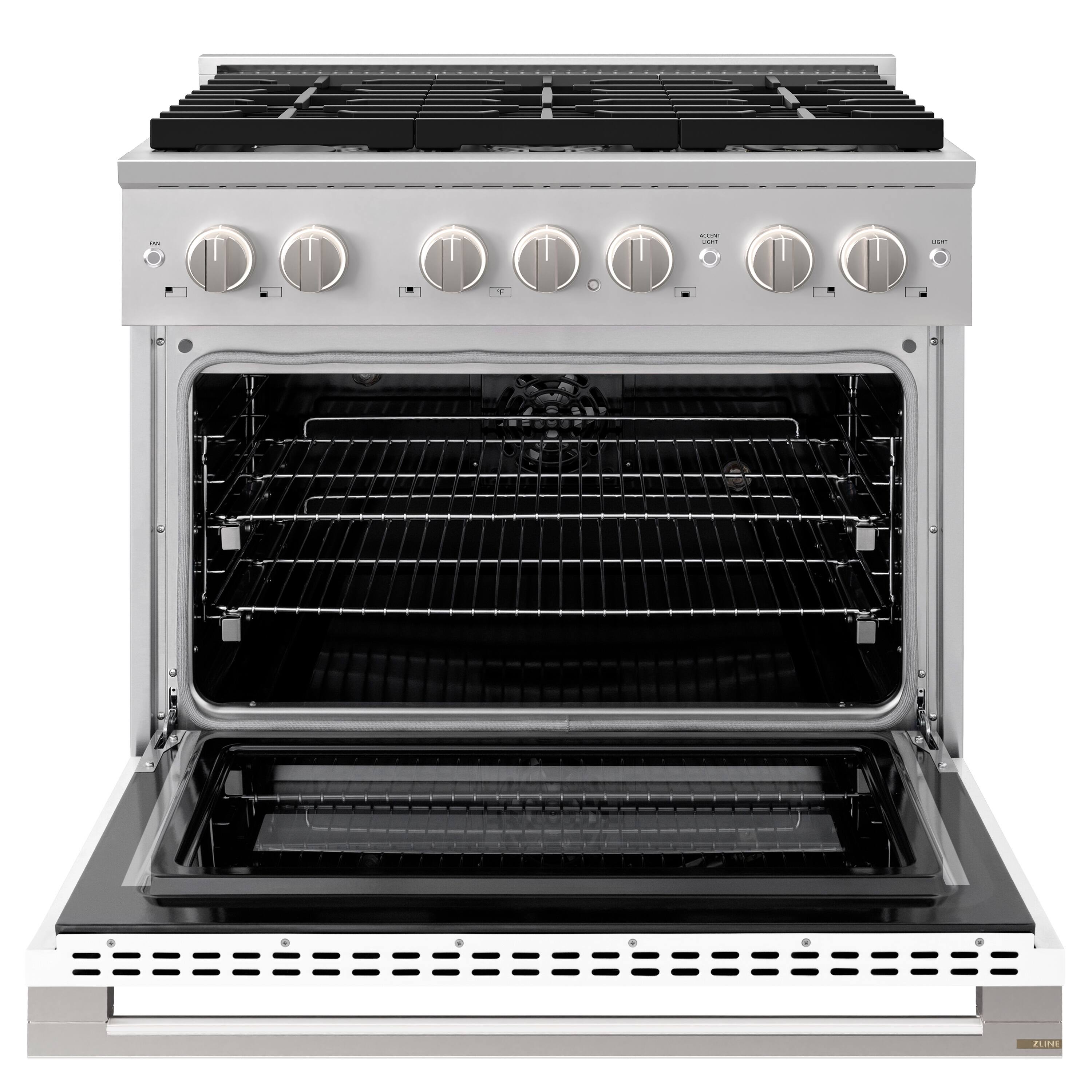 Angle. ZLINE - 36 in. 5.2 cu. ft. Marino Dual Fuel Freestanding Range with 6 Gas Burners and Convection Oven with White Matte Door - White Matte.