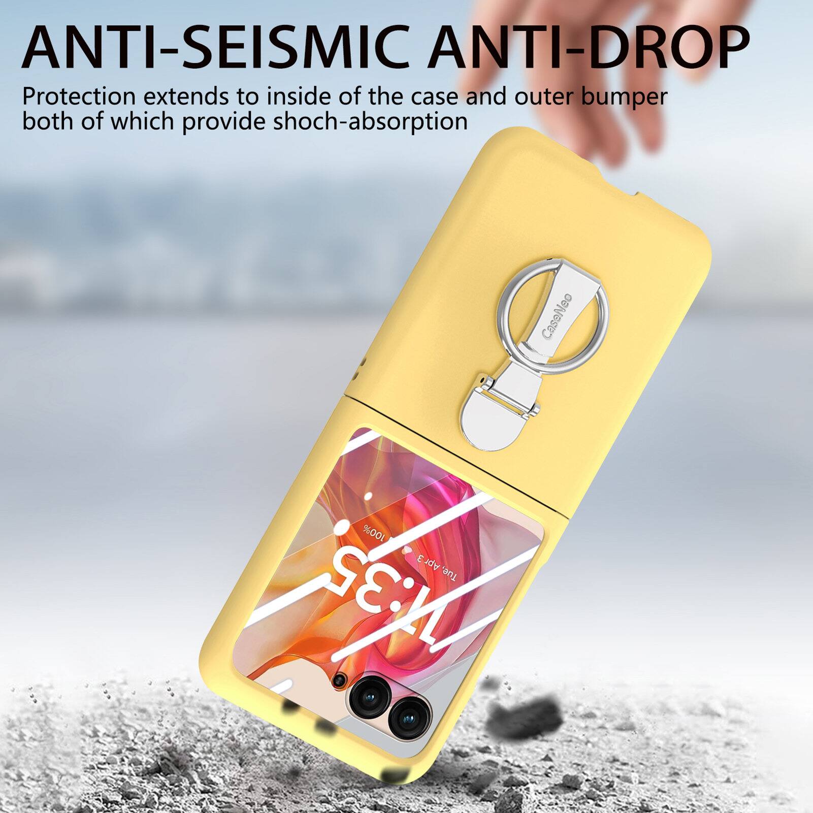 ANTI-SEISMIC ANTI-DROP Protection extends to inside of the case and outer bumper both of which provide shock-absorption. CaseNeo 100%