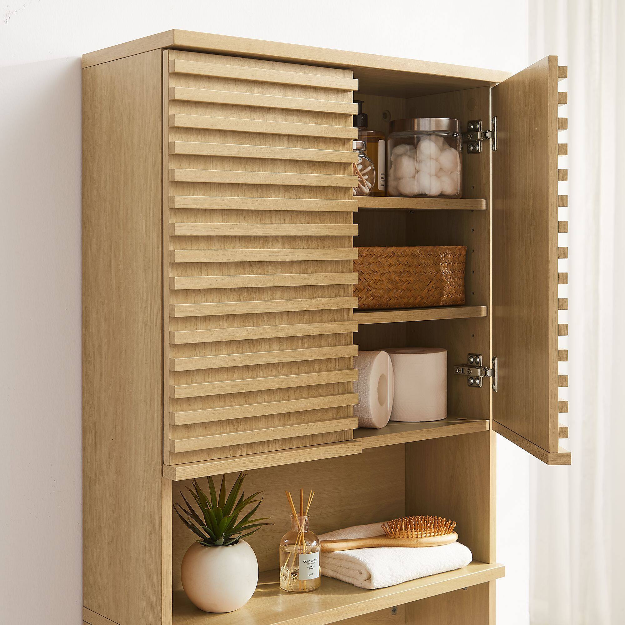 Alt View 1. Modway - Render Over the Toilet Bathroom Storage Cabinet by Modway - Oak.