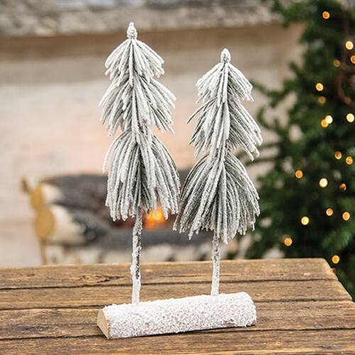 Angle. BreeBe - Snowy Pine Tree Pair on Log - White.