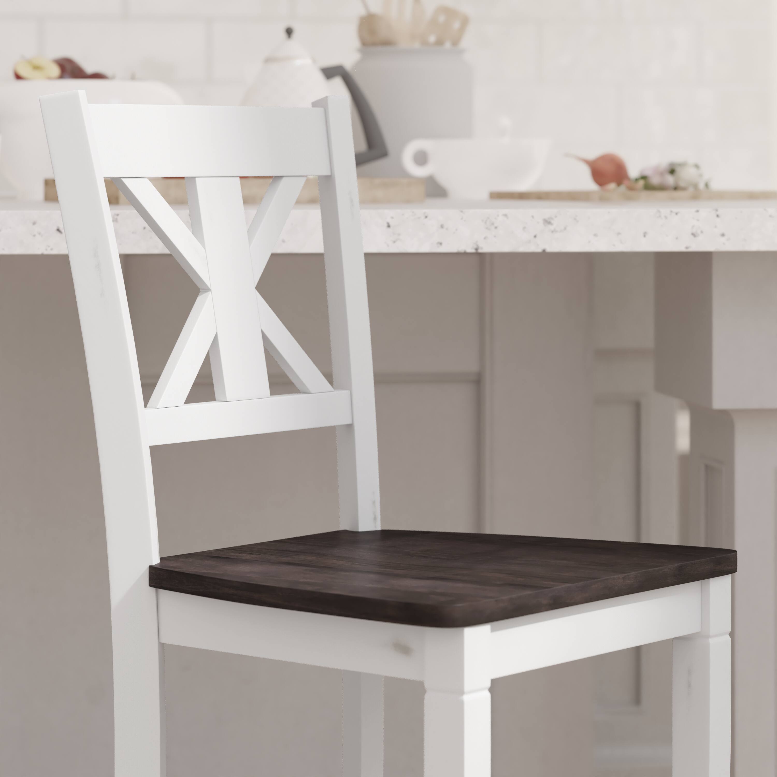 Alt View 5. Emma + Oliver - Lara Set of 2 Wooden Modern Farmhouse Bar Height Dining Stool with Decorative Carved Backrest and Wood Seat - White Wash.