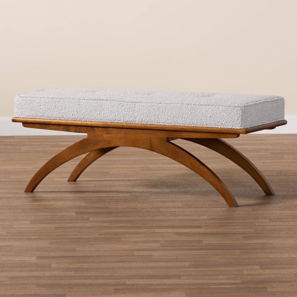 Alt View 1. Baxton Studio - Orella Japandi Light Grey Boucle Fabric and Walnut Brown Finished Wood Bench - Gray.
