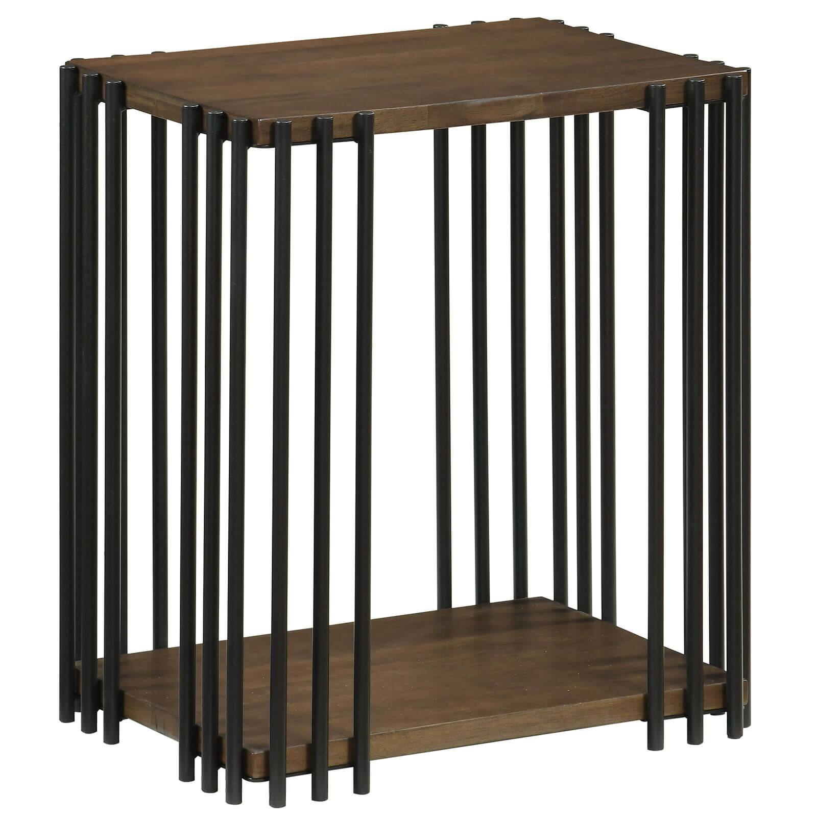 Alt View 9. Costway - Costway 1 PCS Rubber Wood Side Table with 2-Layer Storage Shelves, Metal Frame for Living Room - Walnut,Black.