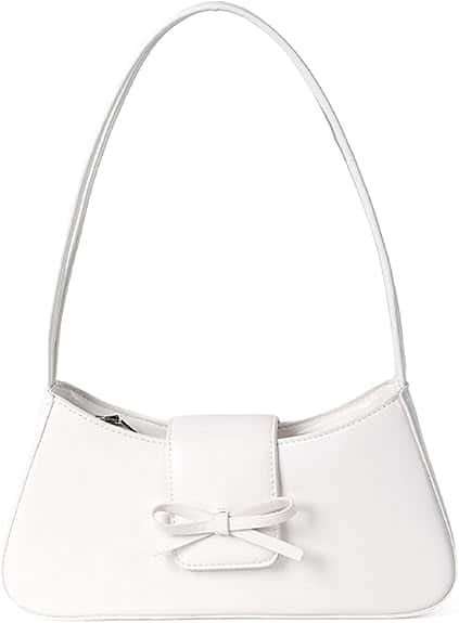 Vulpecula Spade - Shoulder Bag for Women, Hobo Handbags Trendy Y2K Purses Patent Leather Clutch Bag Cute Bow Purse - White