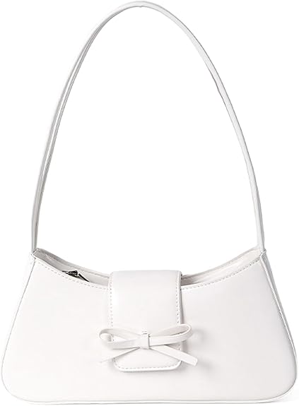 Front. Vulpecula Spade - Shoulder Bag for Women, Hobo Handbags Trendy Y2K Purses Patent Leather Clutch Bag Cute Bow Purse - White.