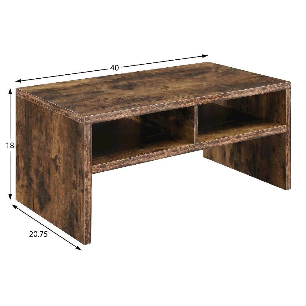 Angle. FurniFact - Barnwood Coffee Table with Shelves Honeycomb Construction Durable Design - Barnwood.
