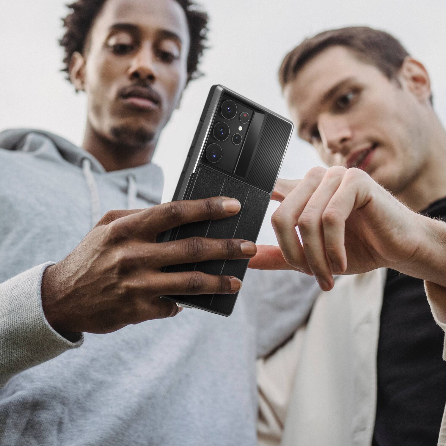 Angle. Vena - vCommute Wallet Case for Galaxy S23 Ultra, Leather Flip Cover with Card Slot and Kickstand - Black - Black.