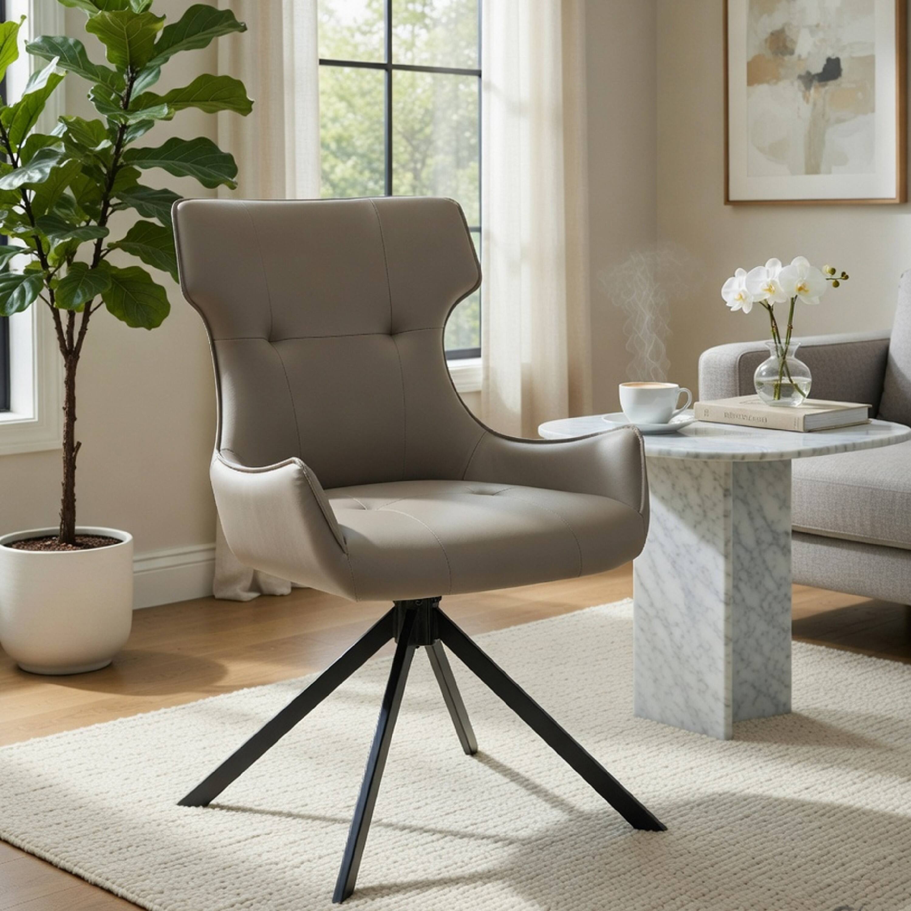 Alt View 7. Manhattan Lane - Mita Swivel Wingback Side Chair Set of 2, Tufted Faux Leather, Black Metal - Taupe Gray, Black.