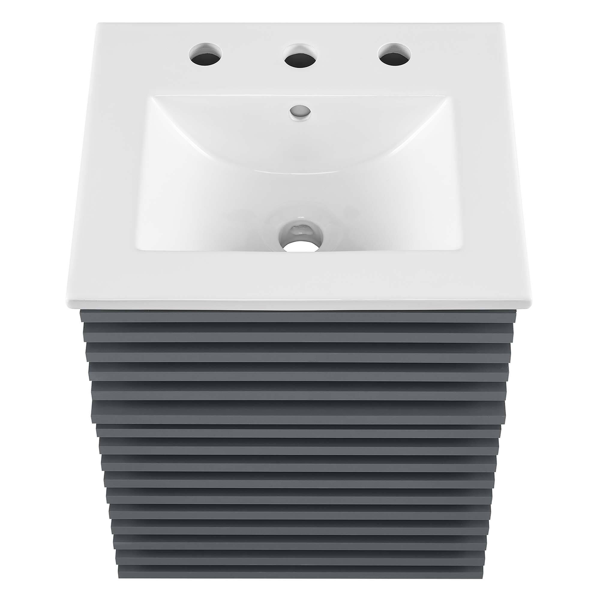 Alt View 4. Modway - Render Wall-Mount Bathroom Vanity with White Basin Included - Gray White.
