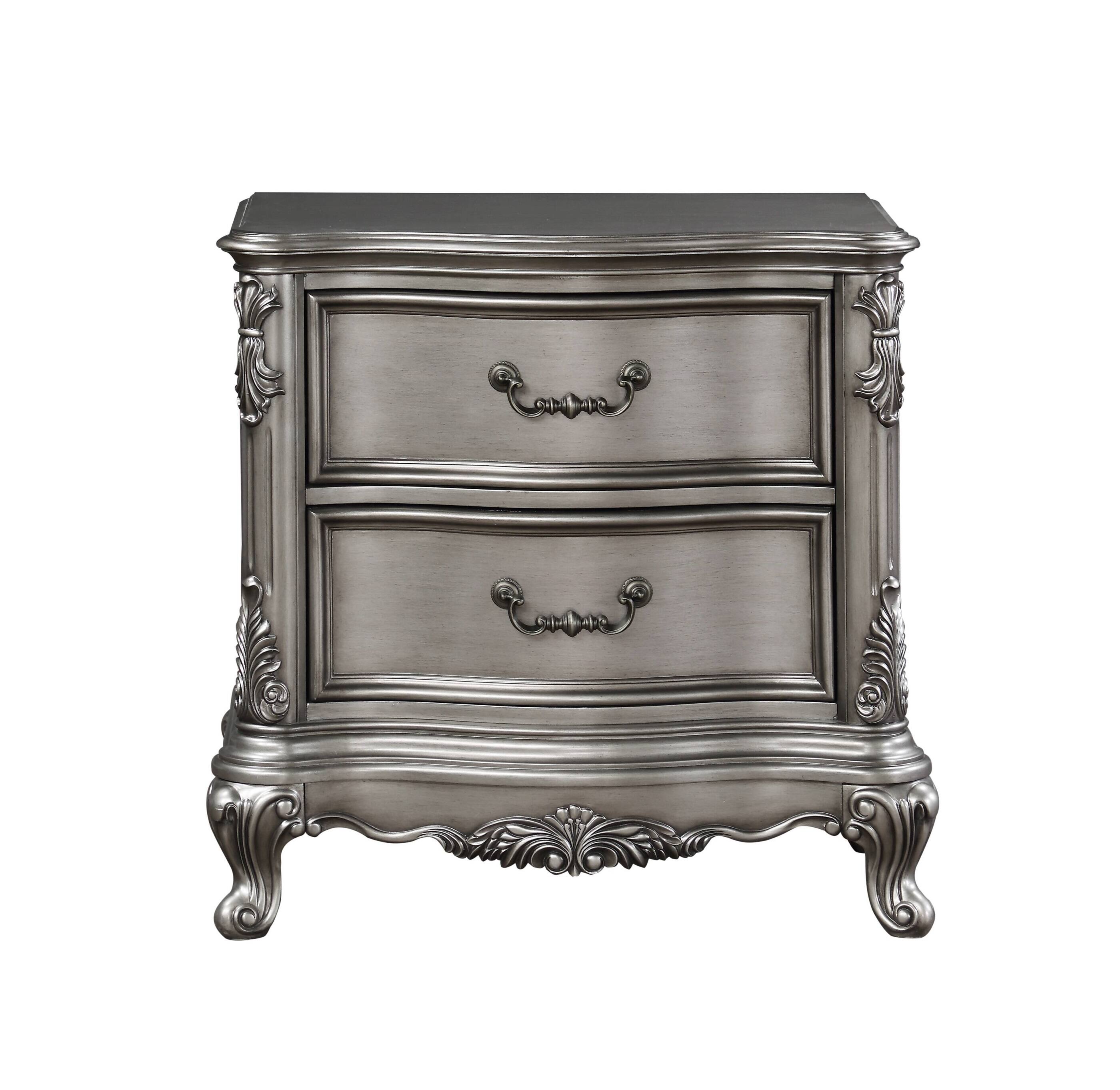 Angle. Tiramisubest - Traditional Vintage Nightstand with Antique Platinum Finish - Brown.