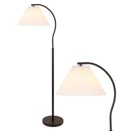 Jonathan Y - Devon 60.5" Modern Glam Metal Arc LED Floor Lamp with Pleated Shade, /White - Black