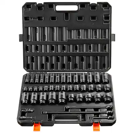 Front. VEVOR - 1/2" Drive Impact Socket Set, 43 Piece Deep & Shallow Socket Set SAE 3/8" to 1-1/2", 6 Point Cr-Mo Alloy Steel - Black.