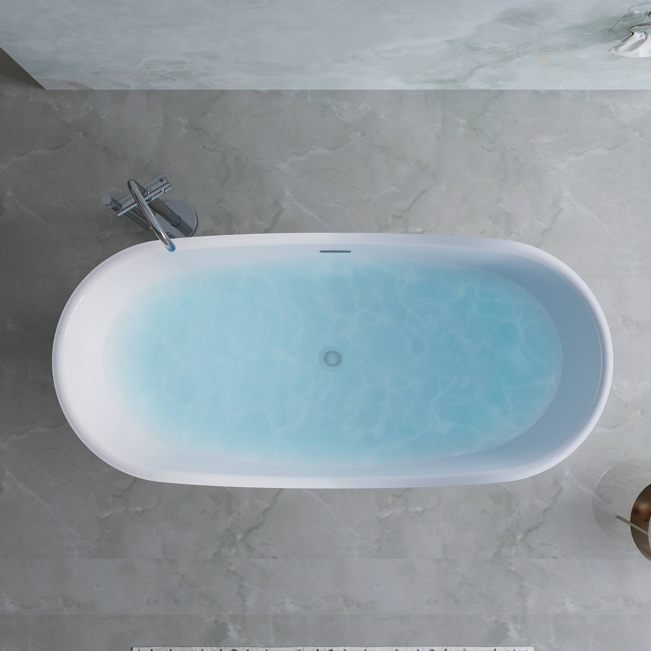 Left. WELLFOR - Velis 67 in. x 31.5 in. Pure Virgin Acrylic Oval Freestanding Soaking Bathtub with Drain and Overflow - White.