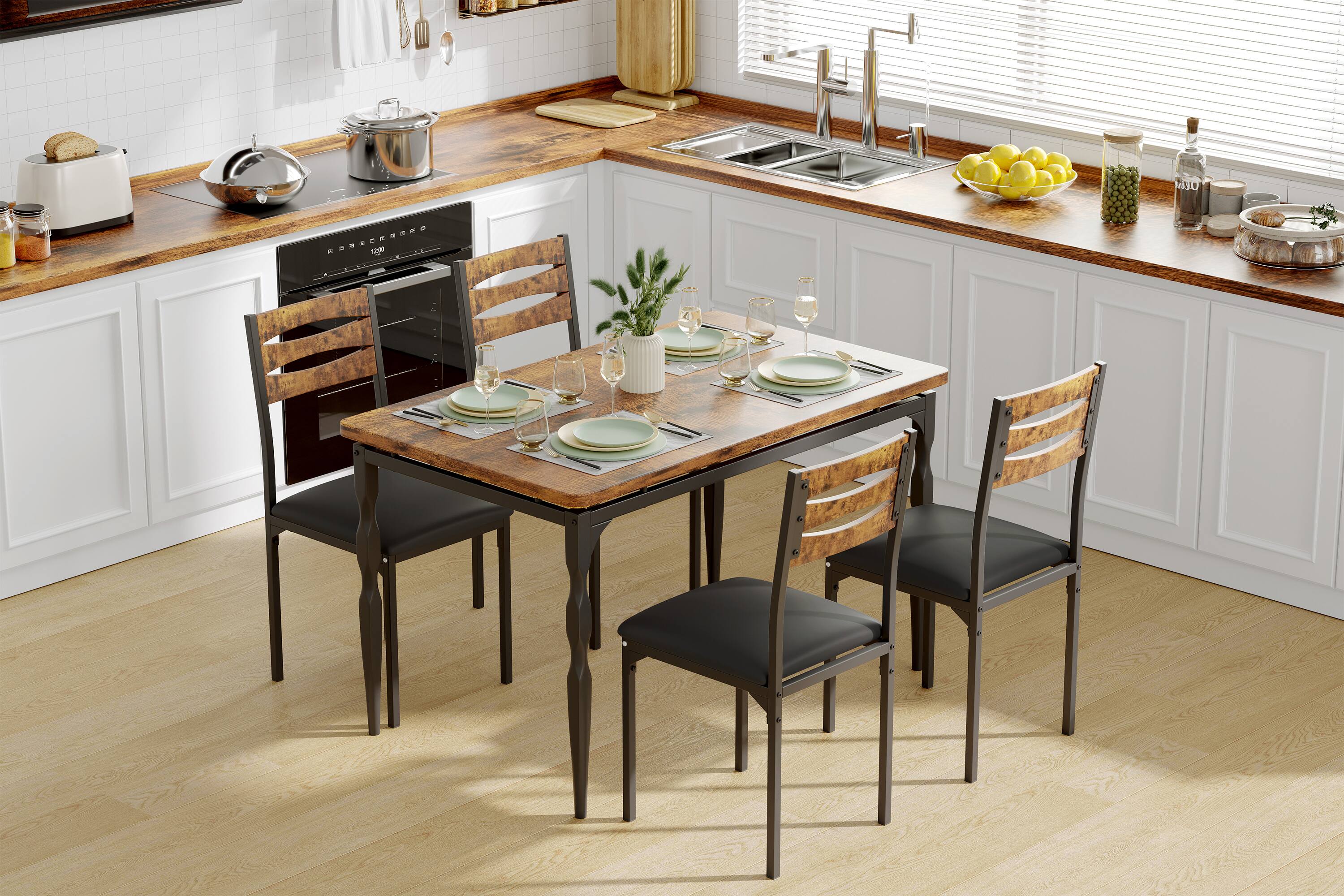 Alt View 3. Homhougo - Dining Table Set for 4, 5 Piece Dining Table and Chairs Set of 4 - Brown.