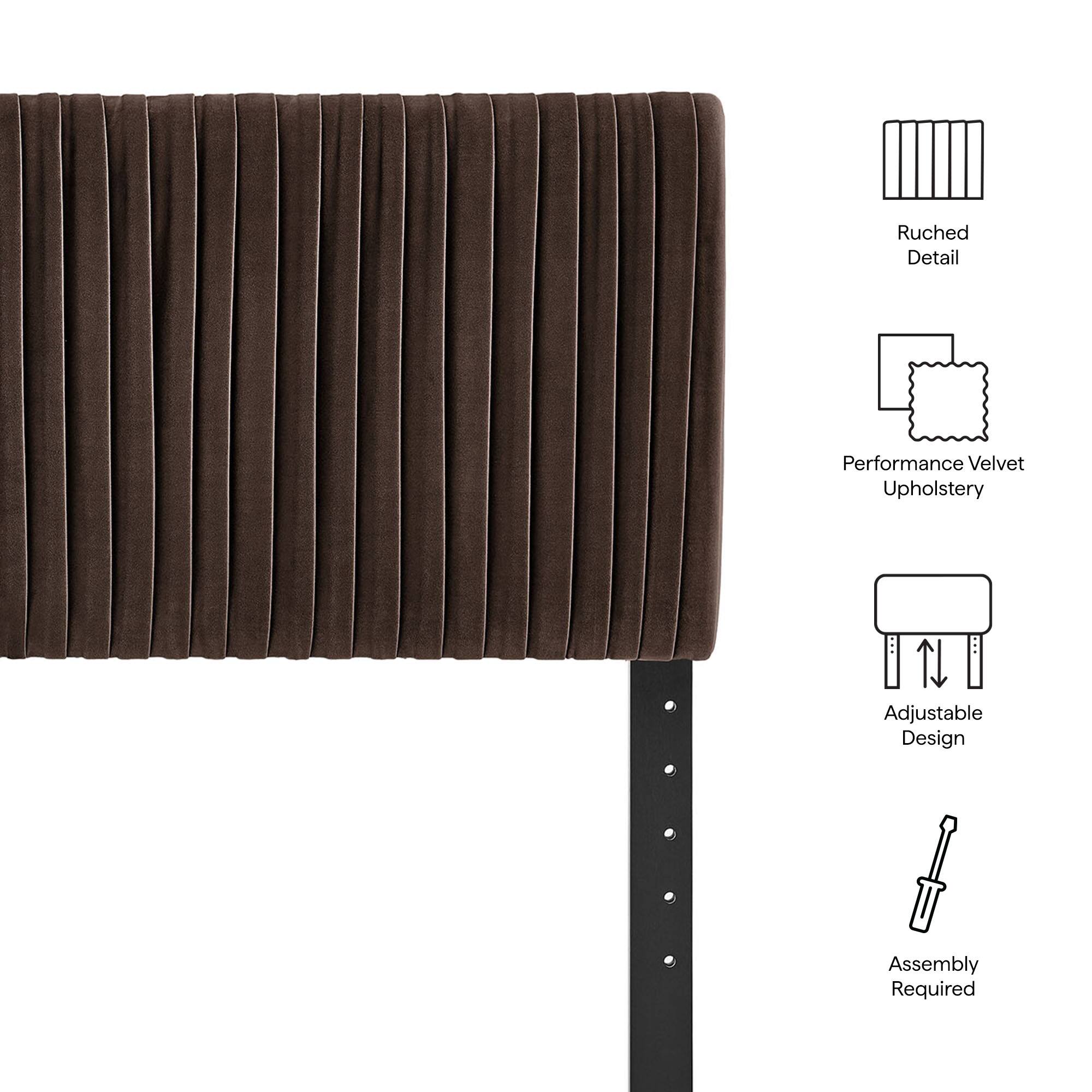 Ruched Detail  
Performance Velvet Upholstery  
Adjustable Design  
Assembly Required