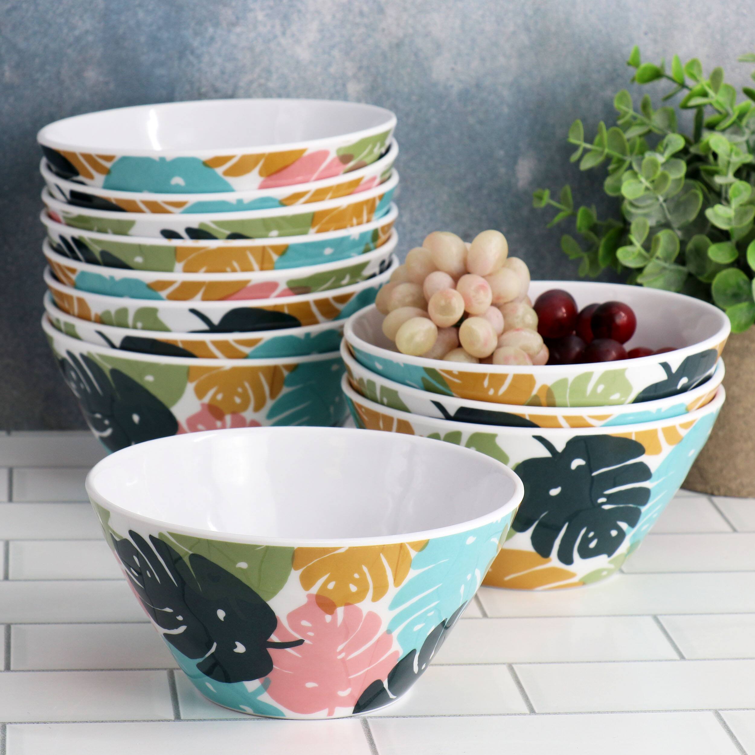 Alt View 5. Gibson - Gibson Home Tropical Sway 12 Piece 6 Inch Melamine Bowl Set in Multi Color Leaf - Multi.