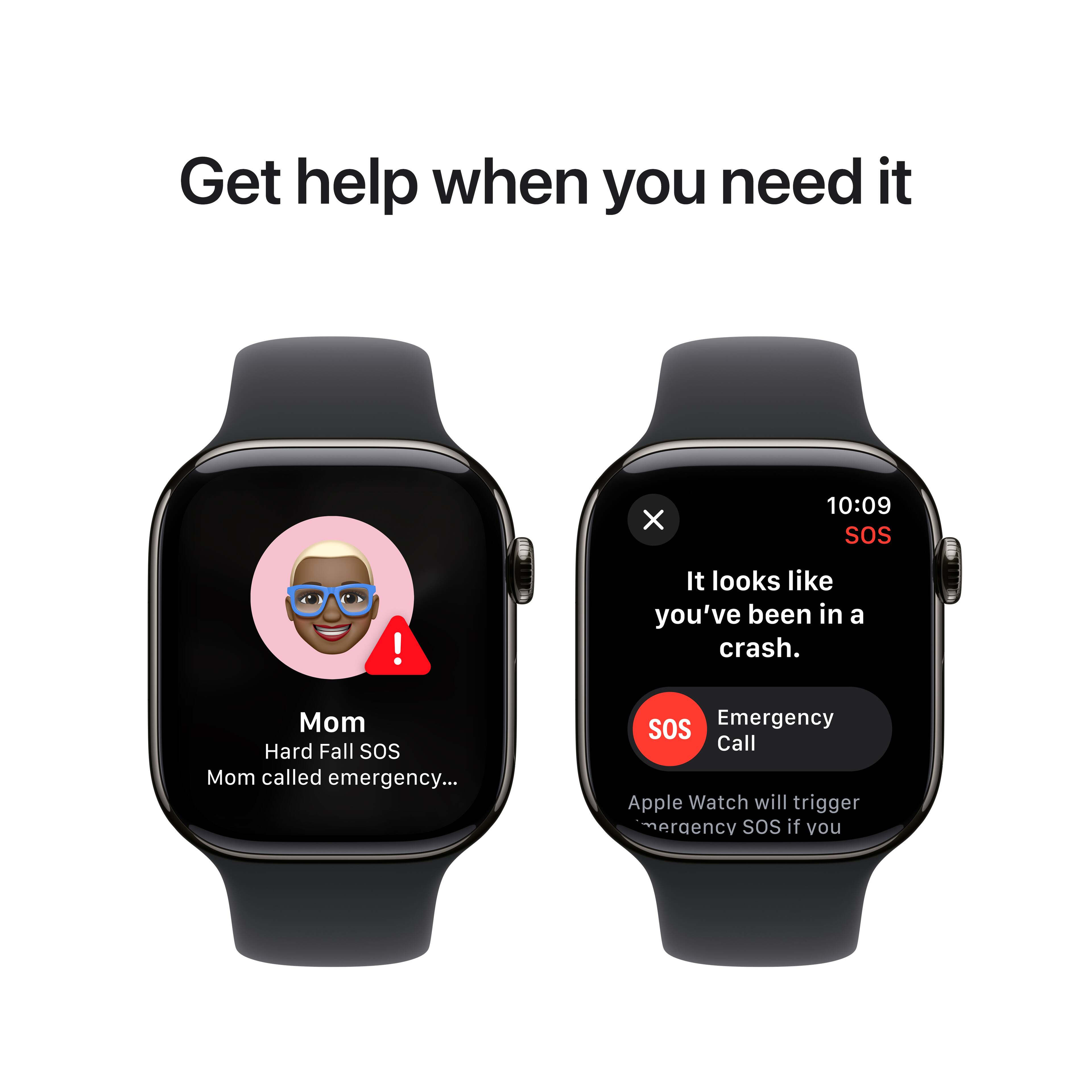 Get help when you need it. It looks like you've been in a crash. Mom called emergency... Sos Emergency Call. Apple Watch will trigger emergency SOS if you need it.
