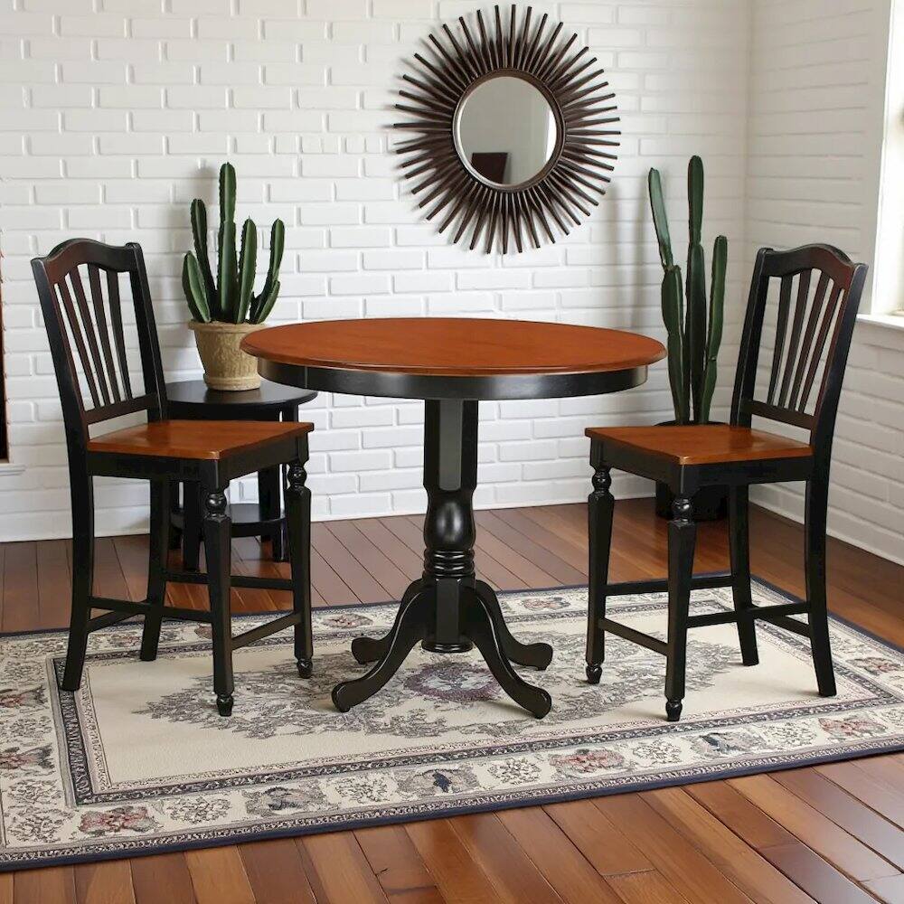 Alt View 2. FurniFact - Elegant High Top Table and Chairs – 3 Piece Dining Table Set - Black & Cherry.
