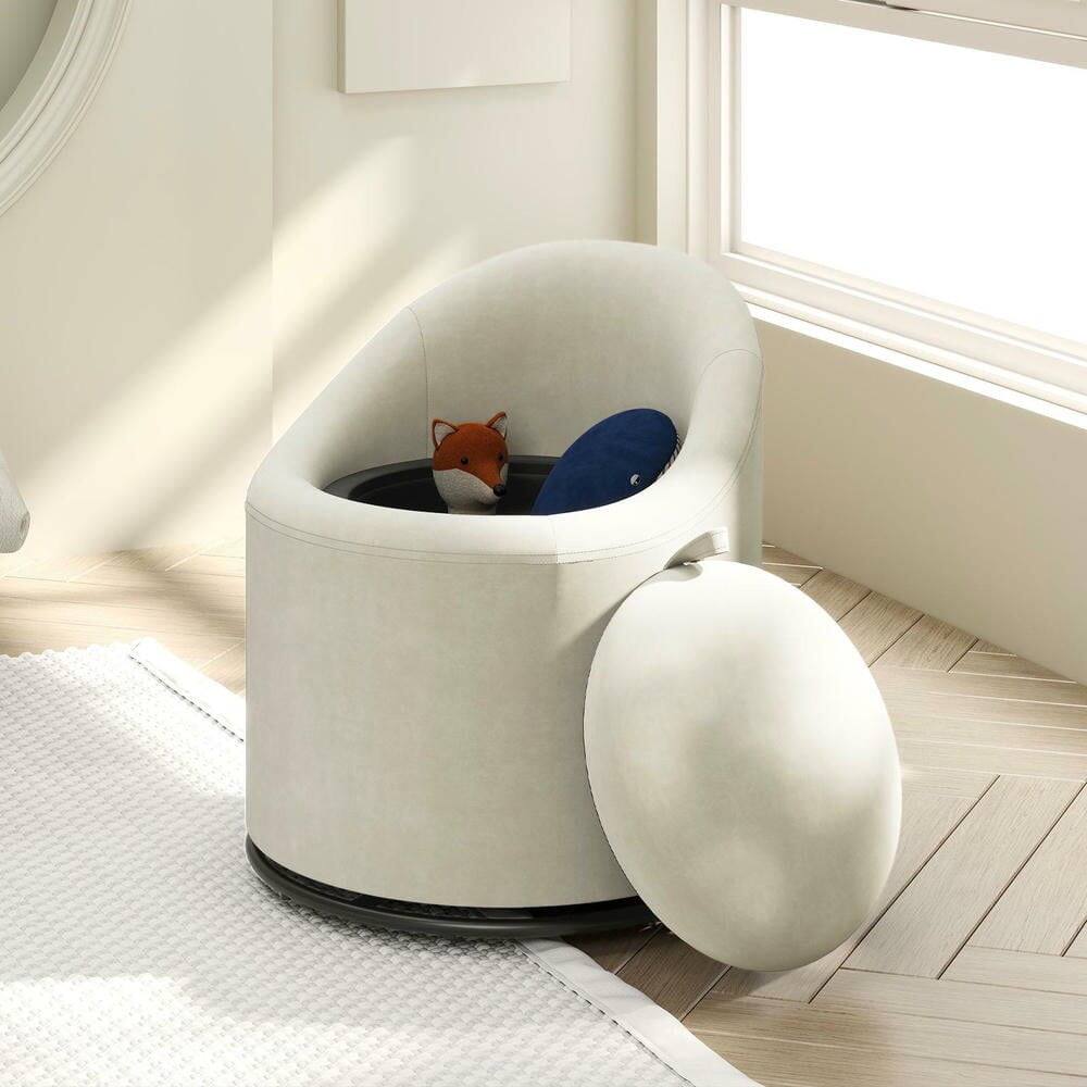 Angle. Kadyn - 360-Degree Swivel Vanity Barrel Chair with Hidden Under-Seat Storage, Beige - Beige.