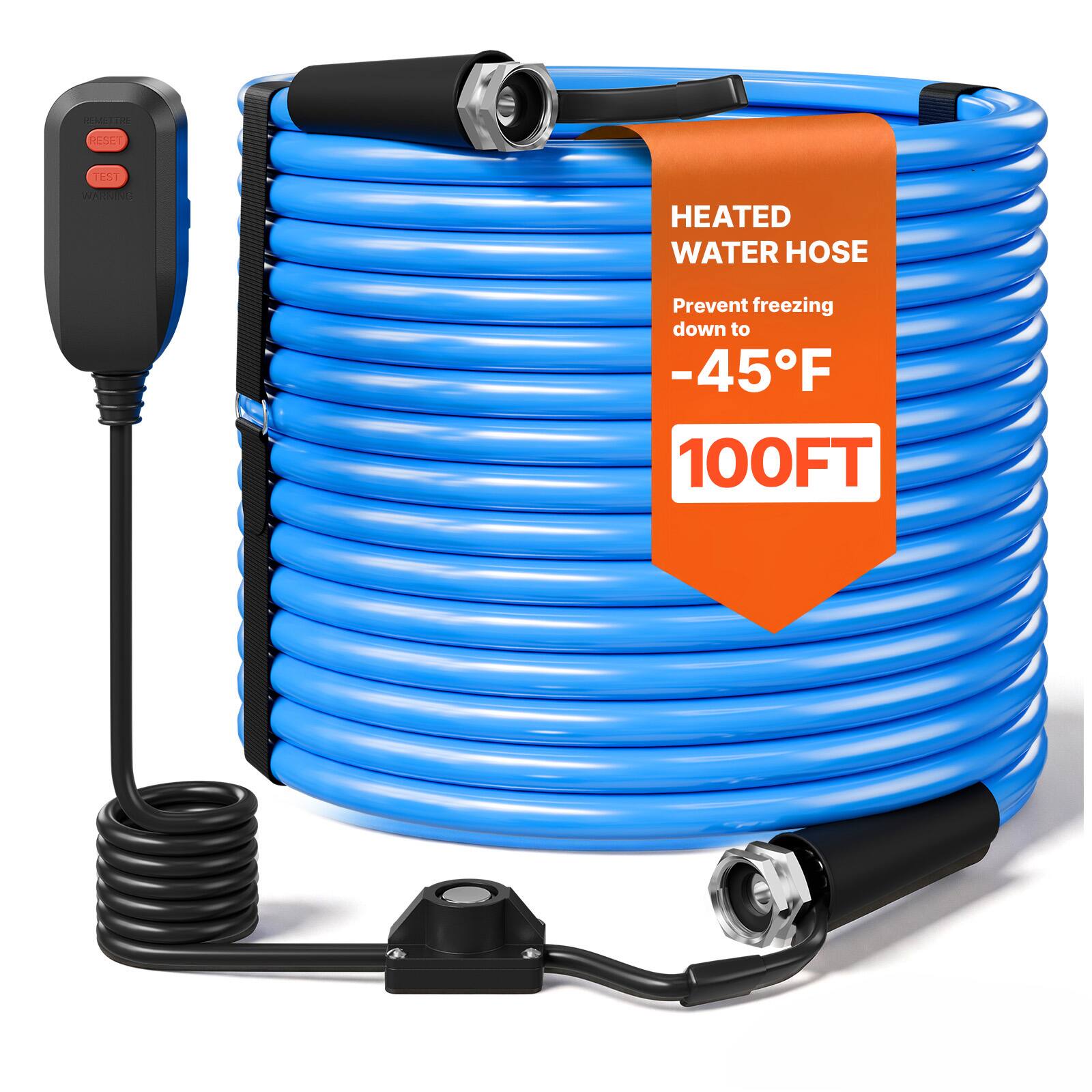 REMETTRE  
RESET  
TEST  
WARNING  
HEATED WATER HOSE  
Prevent freezing down to -45°F 100FT