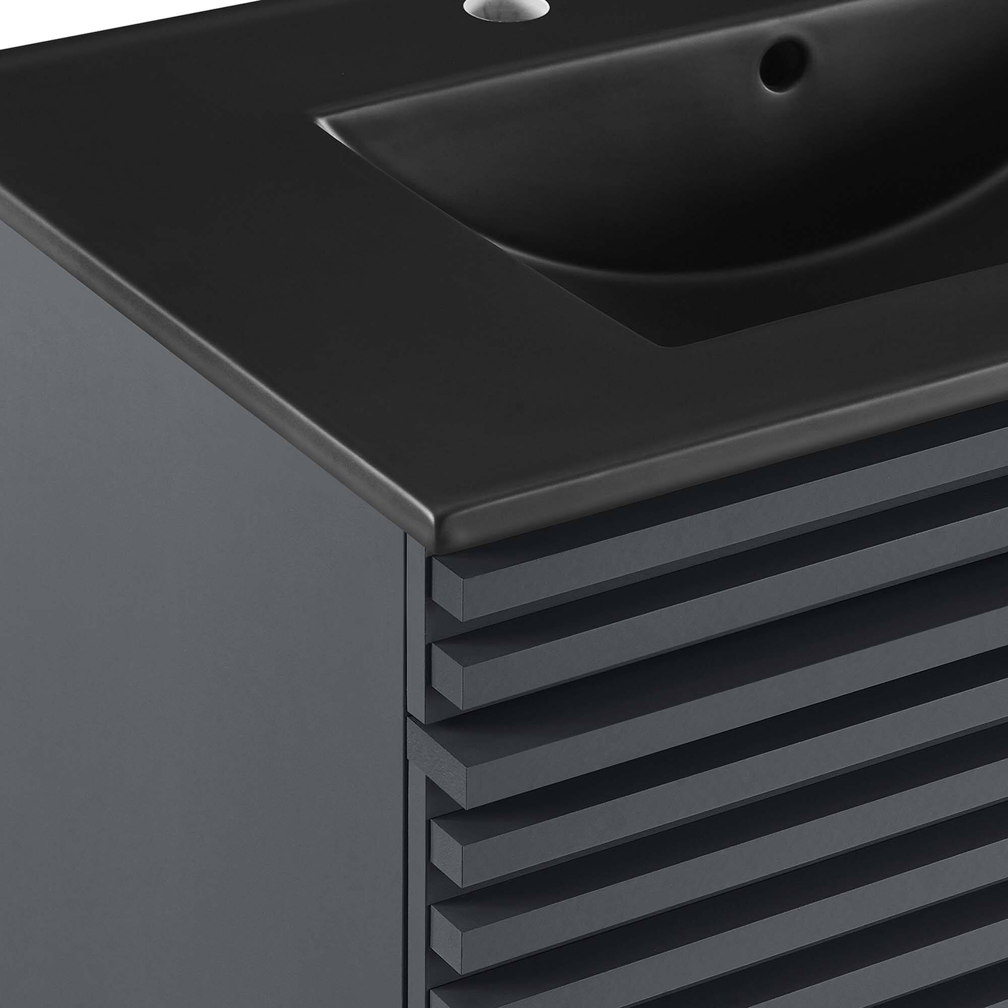 Alt View 5. Modway - Render Wall-Mount Bathroom Vanity with Black Basin Included - Gray Black.
