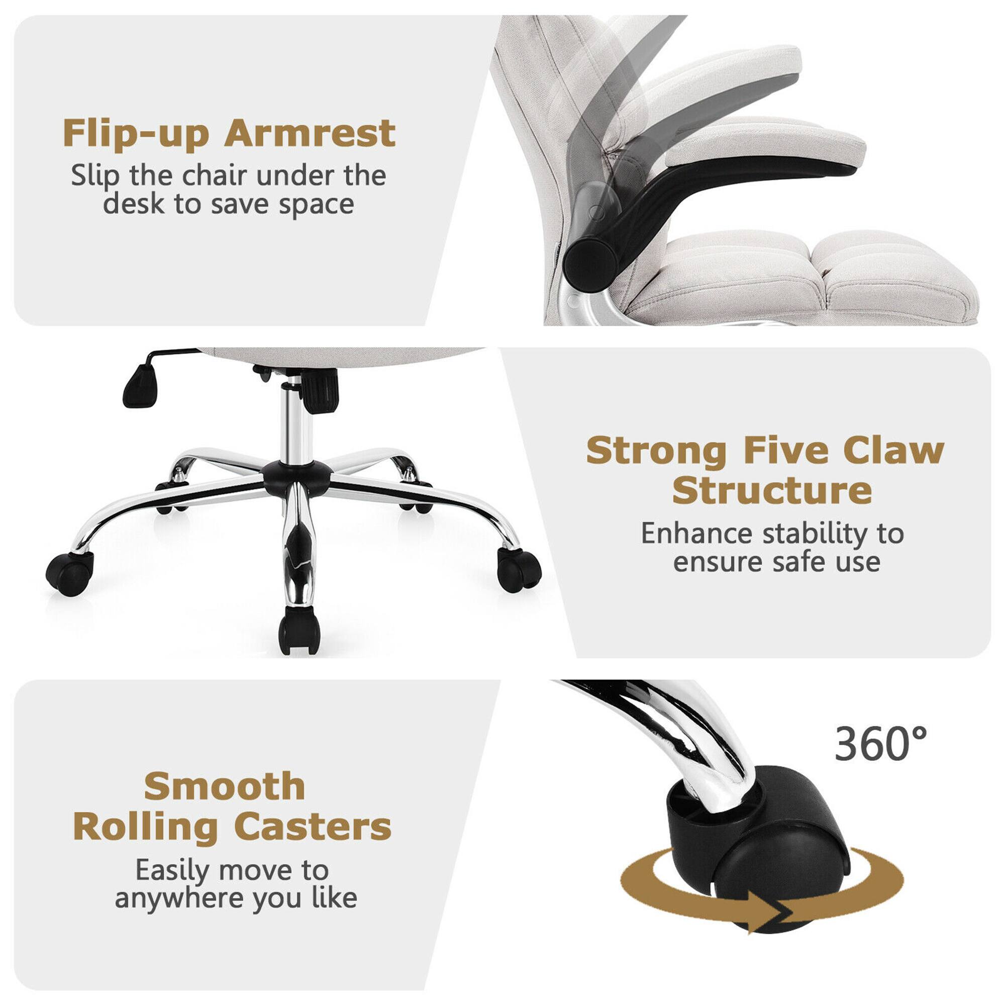 Flip-up Armrest Slip the chair under the desk to save space

Strong Five Claw Structure Enhance stability to ensure safe use

Smooth Rolling Casters Easily move to anywhere you like 360°