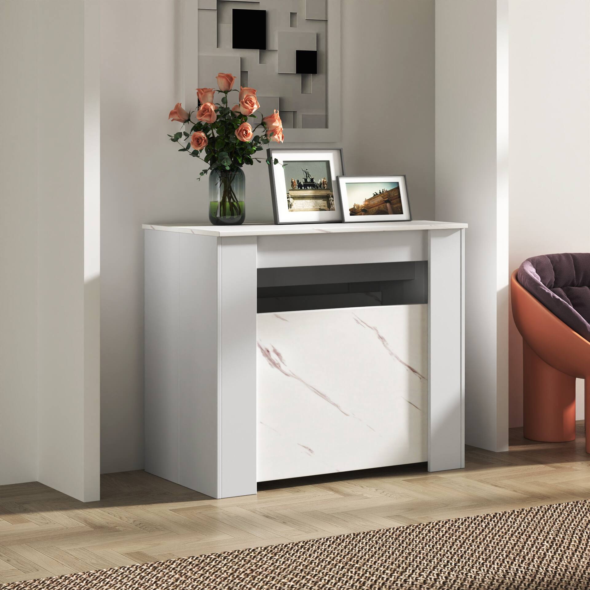Alt View 6. Tiramisubest - Multifunctional extendable console dining table, White Marble - White,White Marble.