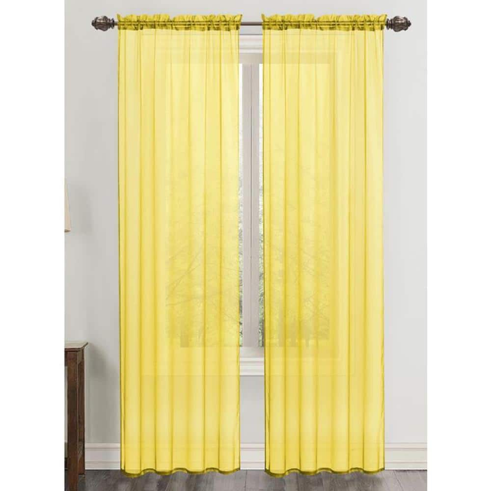 RT Designers Collection - Celine Sheer 55 x 90 in. Rod Pocket Curtain Panel Neon - Yellow