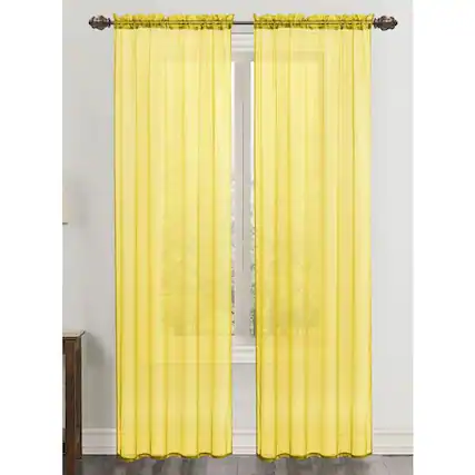 Front. RT Designers Collection - RT Designers Collection Celine Sheer 55 x 90 in. Rod Pocket Curtain Panel Neon Yellow - Yellow.