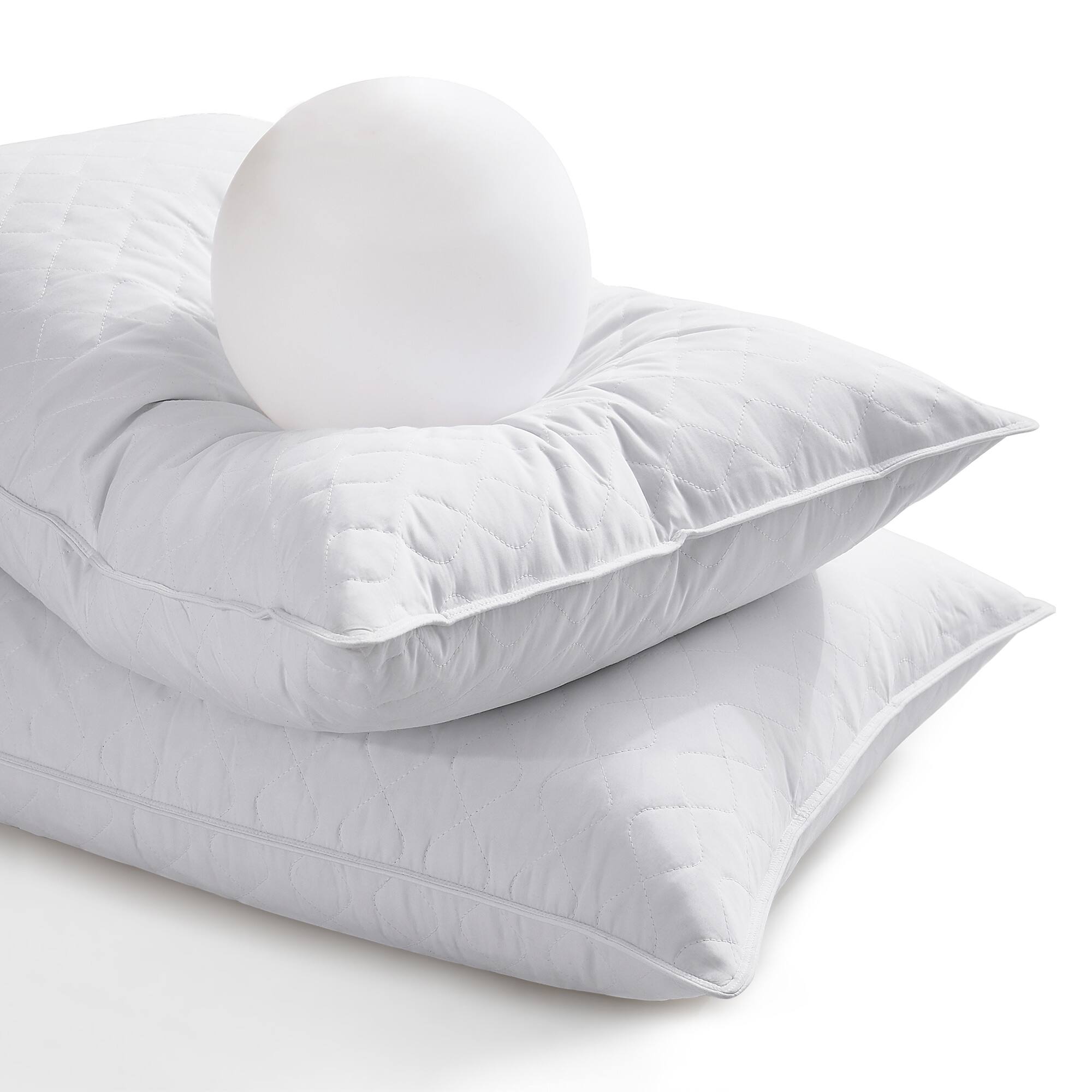 Left. Peace Nest - Peace Nest 2 Pack Medium-Soft Goose Feather Pillows White Quilted Cover - White.