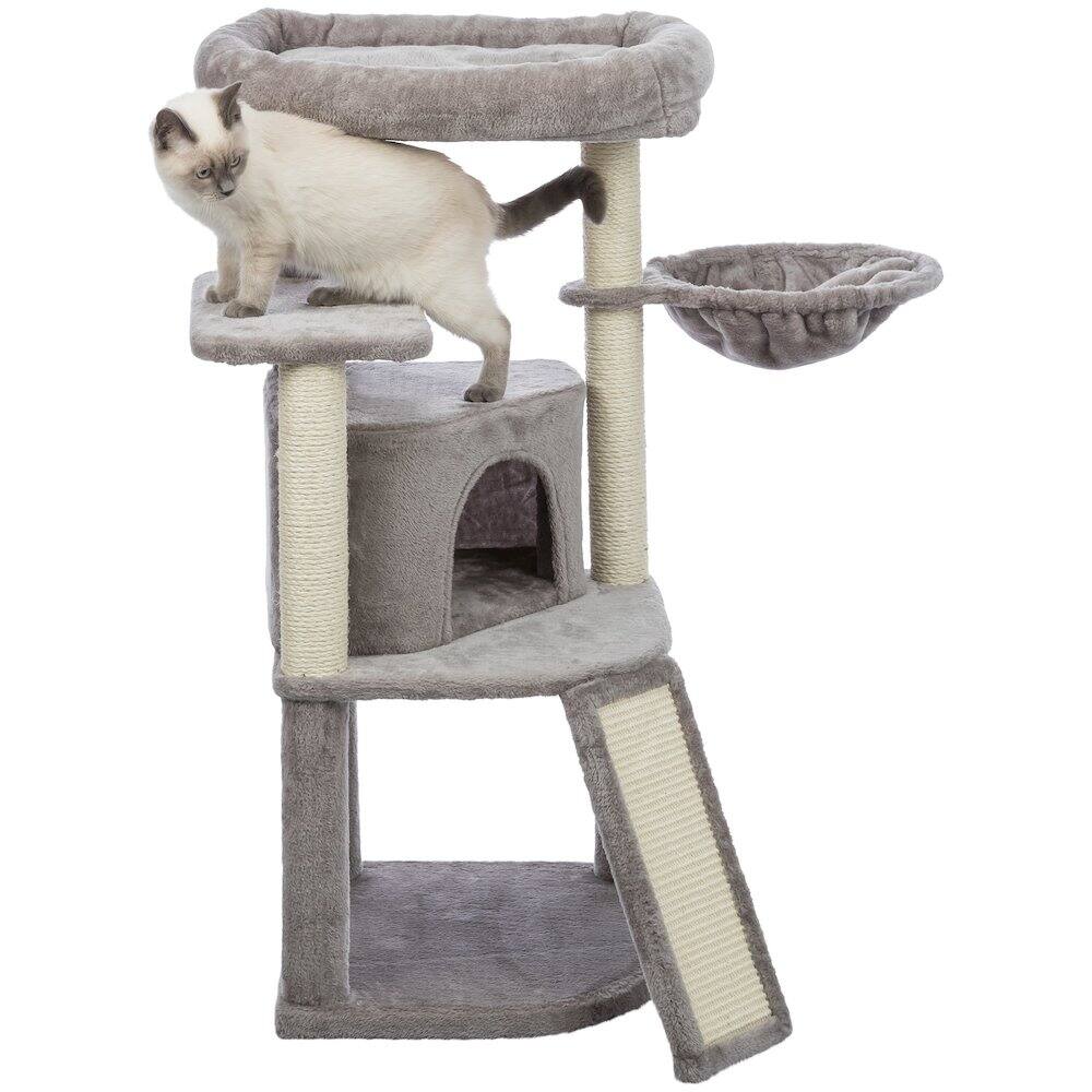 Left. TRIXIE - Adriana Plush & Sisal 3-Level 41.7" Cat Tree with Scratching Posts & Condo, Gray - Gray.