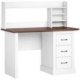 PULUZ - Computer Desk with 3 Drawers and Storage Shelves, 47 inch Home Office Study Writing Table - Walnut and White