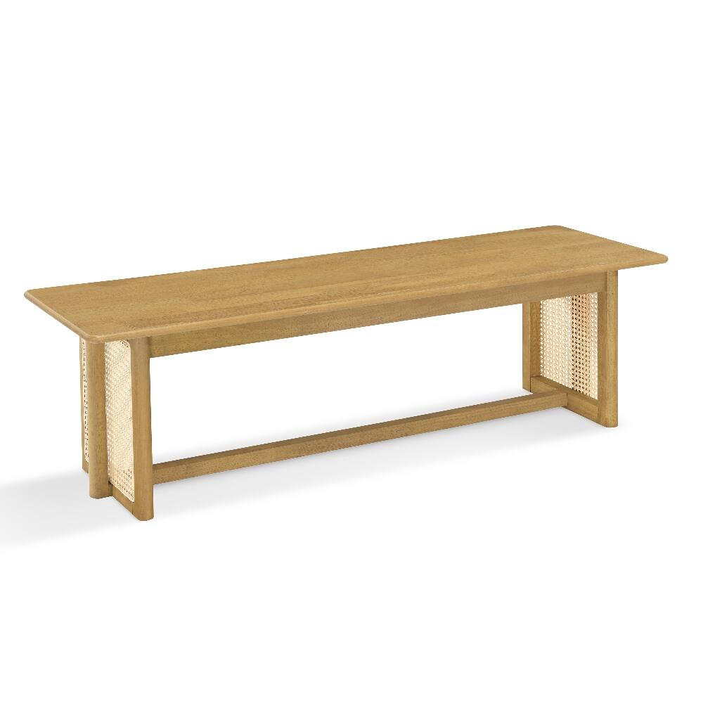 Alt View 1. Ropilly - Ropilly Rubber Wood Dining Bench Rattan Weave Boho Entryway Bench Natural Wood Indoor Seating - Natural.