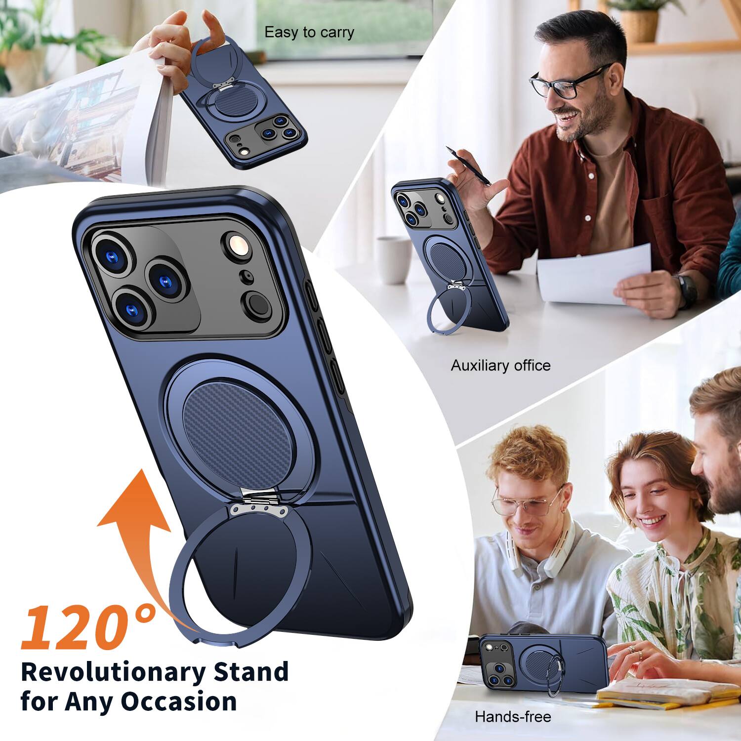 Easy to carry  
Auxiliary office  
120° Revolutionary Stand for Any Occasion  
Hands-free
