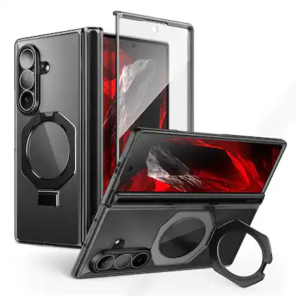 Front. SUPCASE - UB Stand MagSafe Case for Samsung Galaxy Z Fold 8 Ultra Case with Tempered Glass Screen Protector - Frost Black.