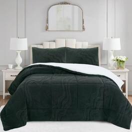 MarCielo - 3 PCS Wave Jacquard Soft Plush Comforter Set - Forest Green