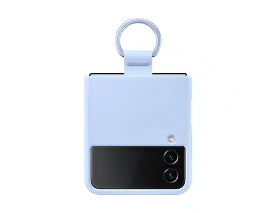 Front. Samsung - Samsung Silicone Cover With Ring Case for Samsung Galaxy Z Flip4 | Color: Blue - Blue.