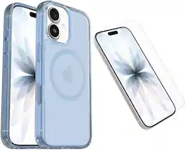 OtterBox - iPhone 17 (Only) Bundle: Symmetry Clear Series+ Case & Screen Protector - Snaps to MagSafe - Ultra-Sleek - Blue Bliss (Clear/Blue)